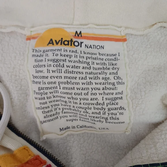 Aviator Nation 5 Stripe Zip Hoodie in Vintage White Medium - Picture 7 of 8